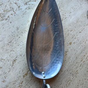 Vintage Midcentury Silvertone Leaf-Shaped Decorative Display Platter Dish Bowl